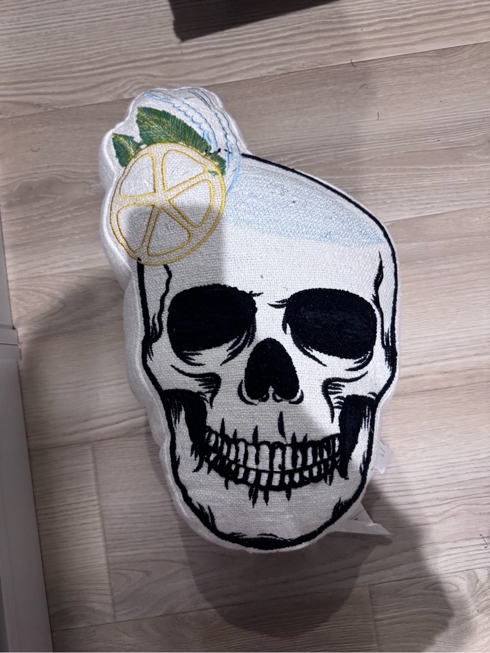 Embroidered Skull Margarita Pillow Black & White